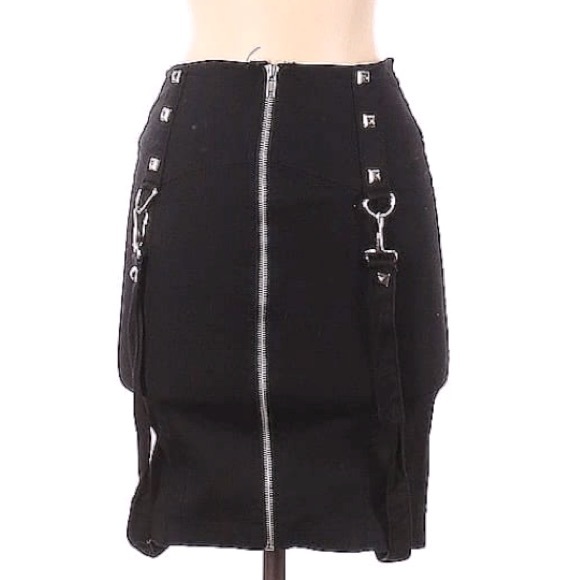 LIP SERVICE Vintage Zip Up Suspender Mini Pencil Skirt Studded Black Size Small - Picture 2 of 10